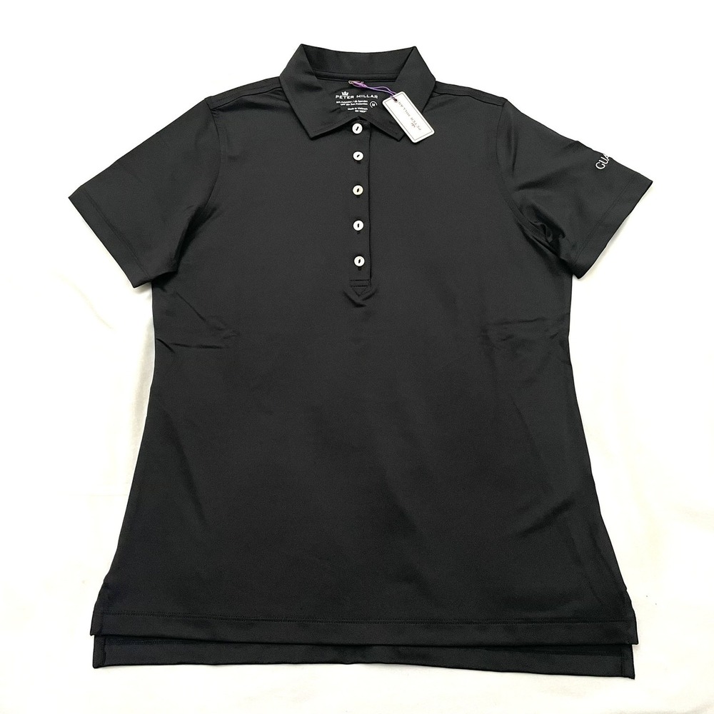 NWT Peter Millar Women's Golf Polo Medium Black Stretch Wicking Performance $69